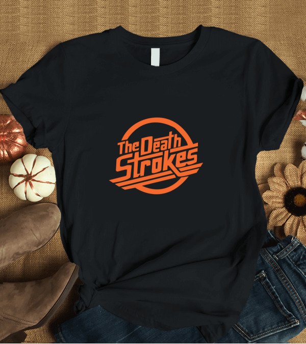 T-Shirt: The Death Strokes Retro-Style Circular Orange Text T-Shirt The Death Strokes Retro-Style Circular Orange Text T-Shirt