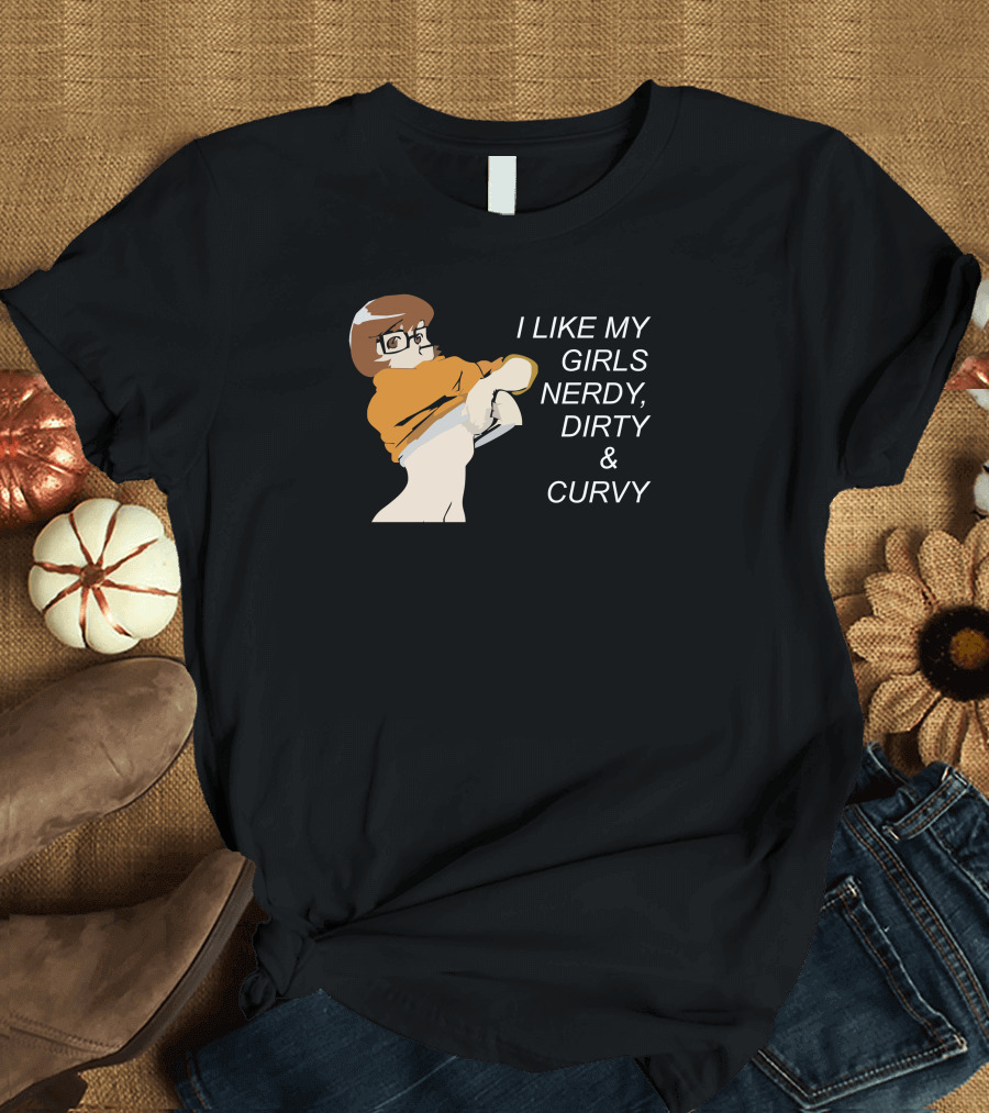 I Like My Girls Nerdy Dirty and Curvy with Retro Glasses and Orange T-Shirt