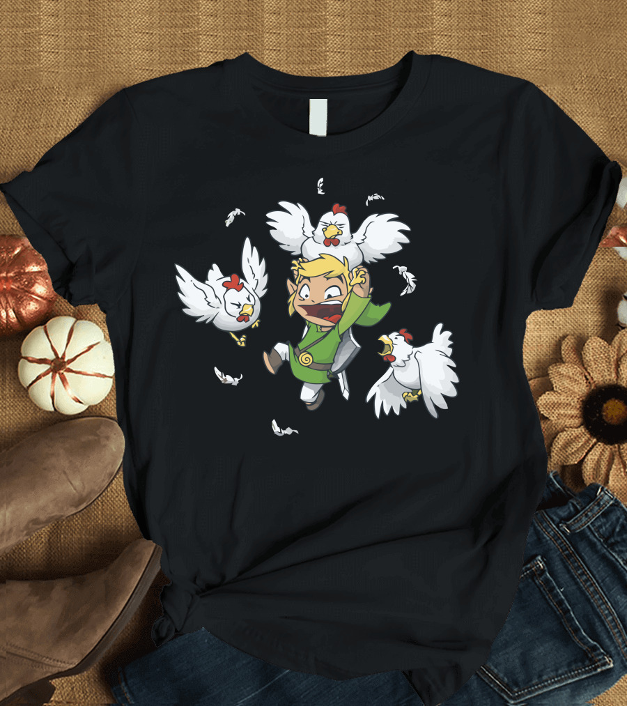 Maybe A Bad Idea Hero Surrounded by Angry Chickens T-Shirt