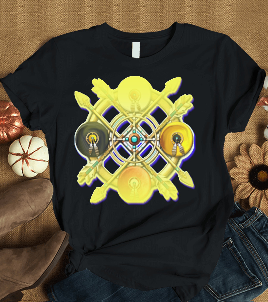Native American Medicine Wheel Mandala Circular Pattern with Crossed Arrows and Feather Elements T-Shirt