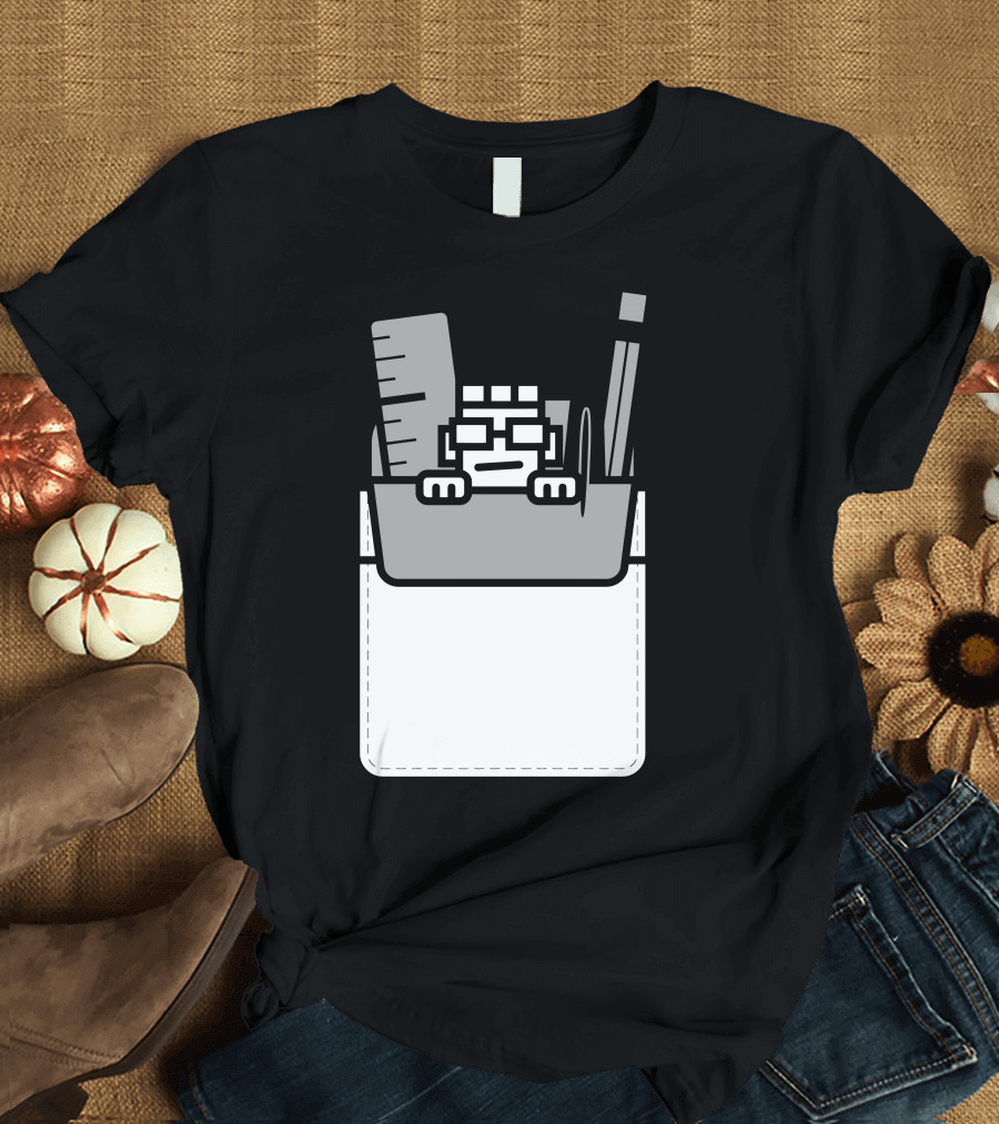 Nerd Hiding in Pocket with Ruler and Pencil T-Shirt