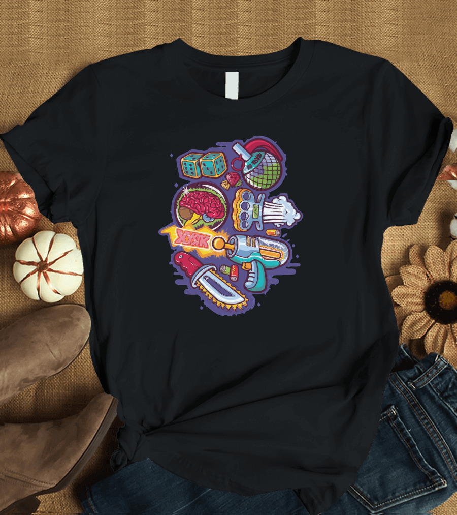 Konstantin Shalev Brain Grenade Dice Knife Ray Gun Pop Art Icons T-Shirt