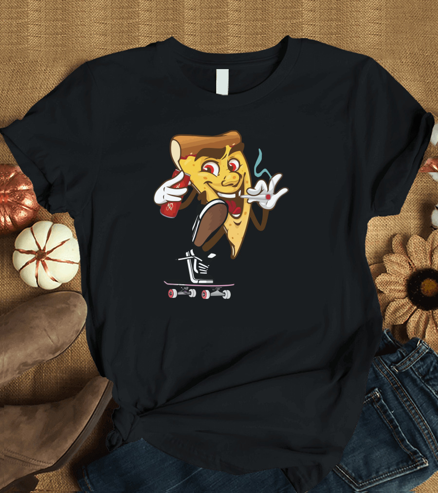 Skater Pizza Slice Smoking with Soda and Sneakers T-Shirt