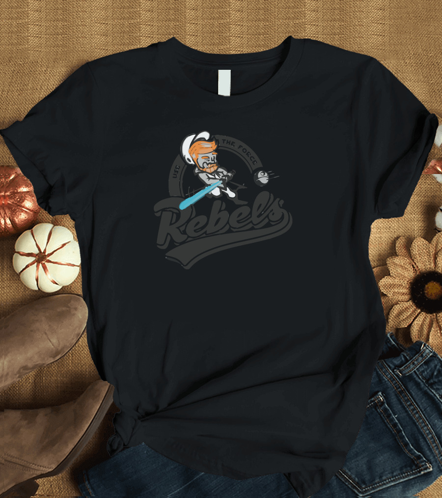 Rebels Cartoon Baseball Character with Bat and Ball T-Shirt