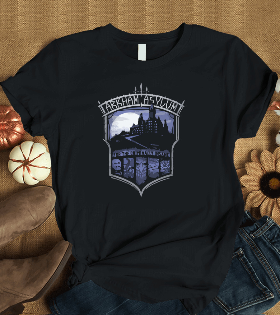 Arkham Asylum For The Criminally Insane Crest Batman Villains Shadows T-Shirt
