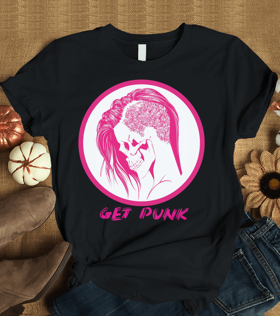 GET PUNK Skull with Half-Shaved Hairstyle T-Shirt