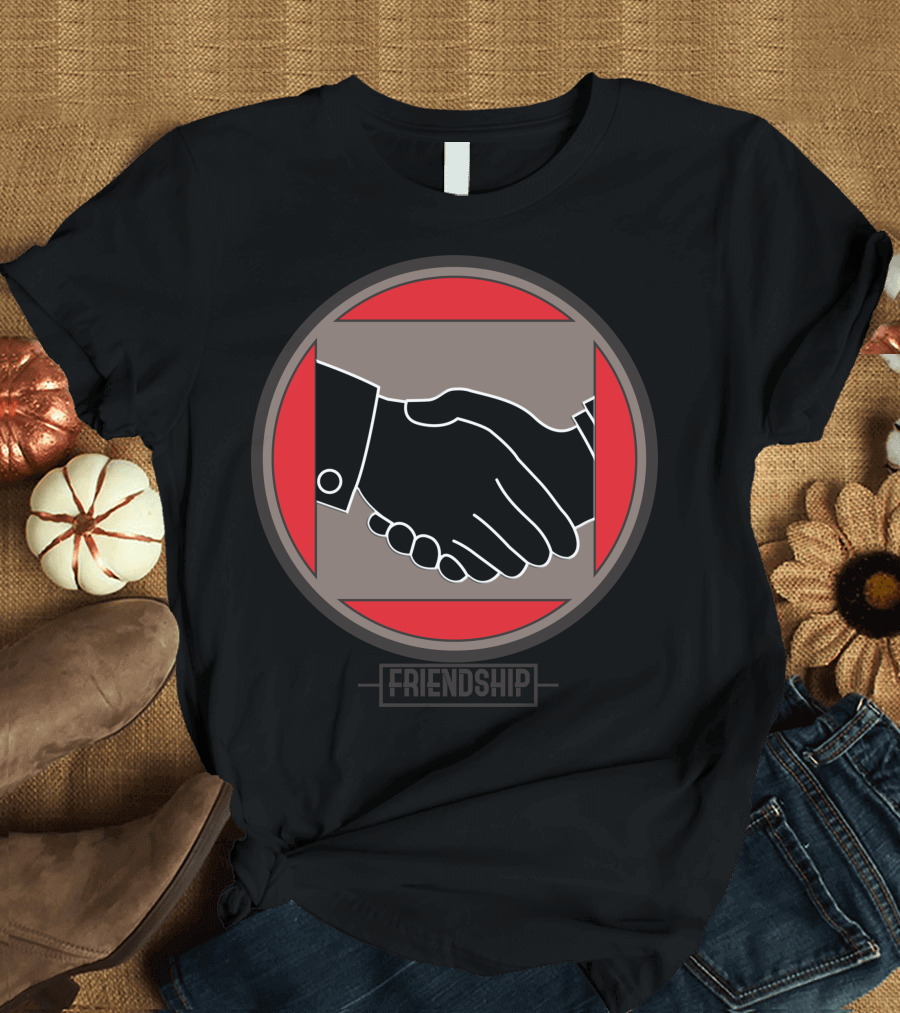 Friendship Hand Shake Symbol in Red and Black T-Shirt