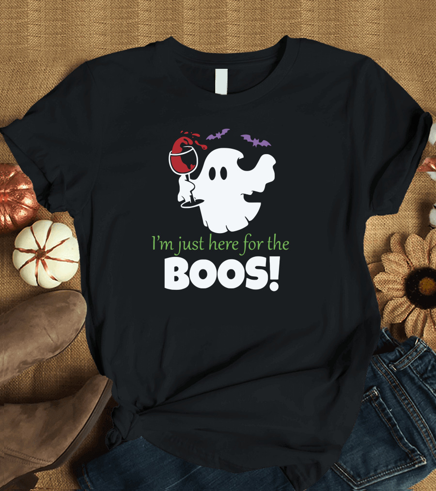 I'm Just Here for the Boos Ghost Wine Halloween T-Shirt