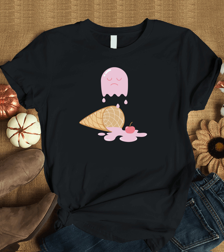 Ice Cream Ghost Sad Melted Cone with Cherry T-Shirt