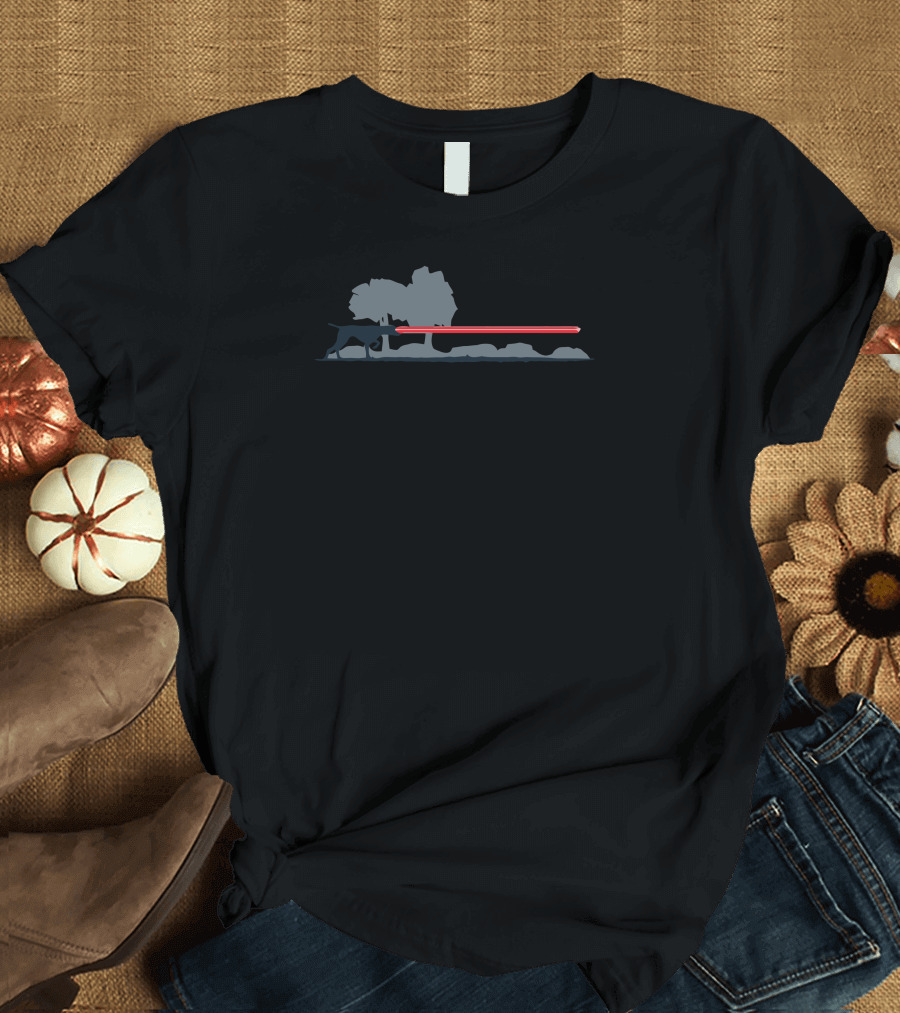 Cat Chasing Laser Beam in Dark Forest T-Shirt