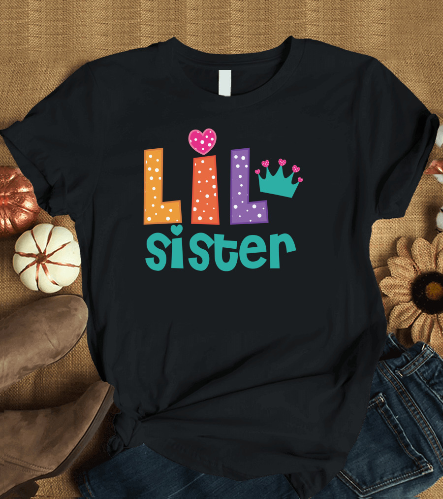 Lil Sister Polka Dots Heart Crown T-Shirt