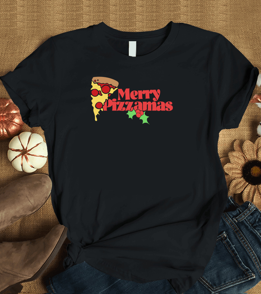 Merry Pizzamas Pizza Slice with Holly T-Shirt
