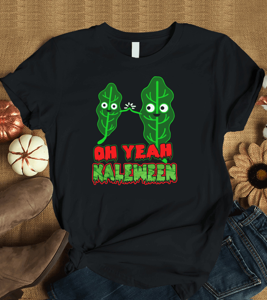 Oh Yeah Kaleween Kale Leaf High Five Spooky Text T-Shirt