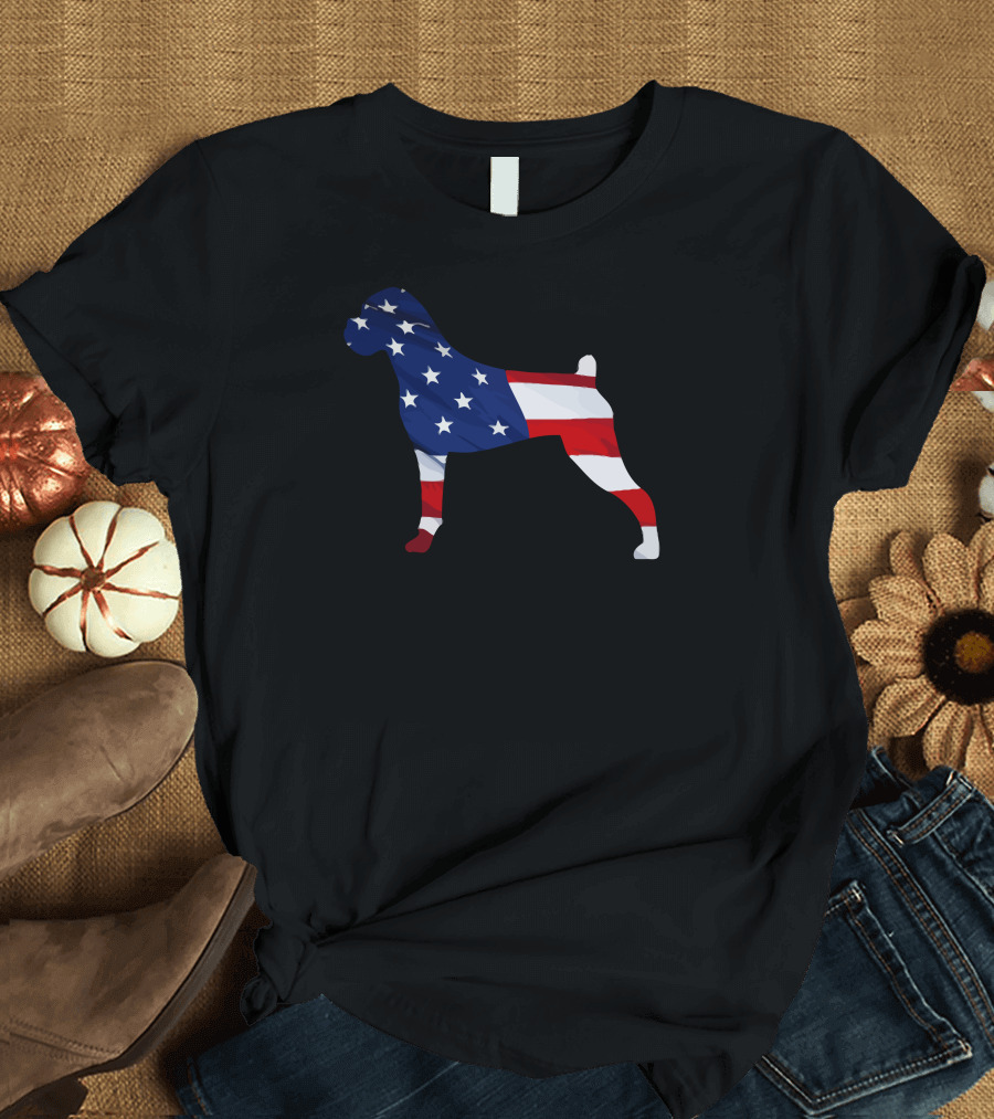 American Flag Themed Patriotic Boxer Dog T-Shirt