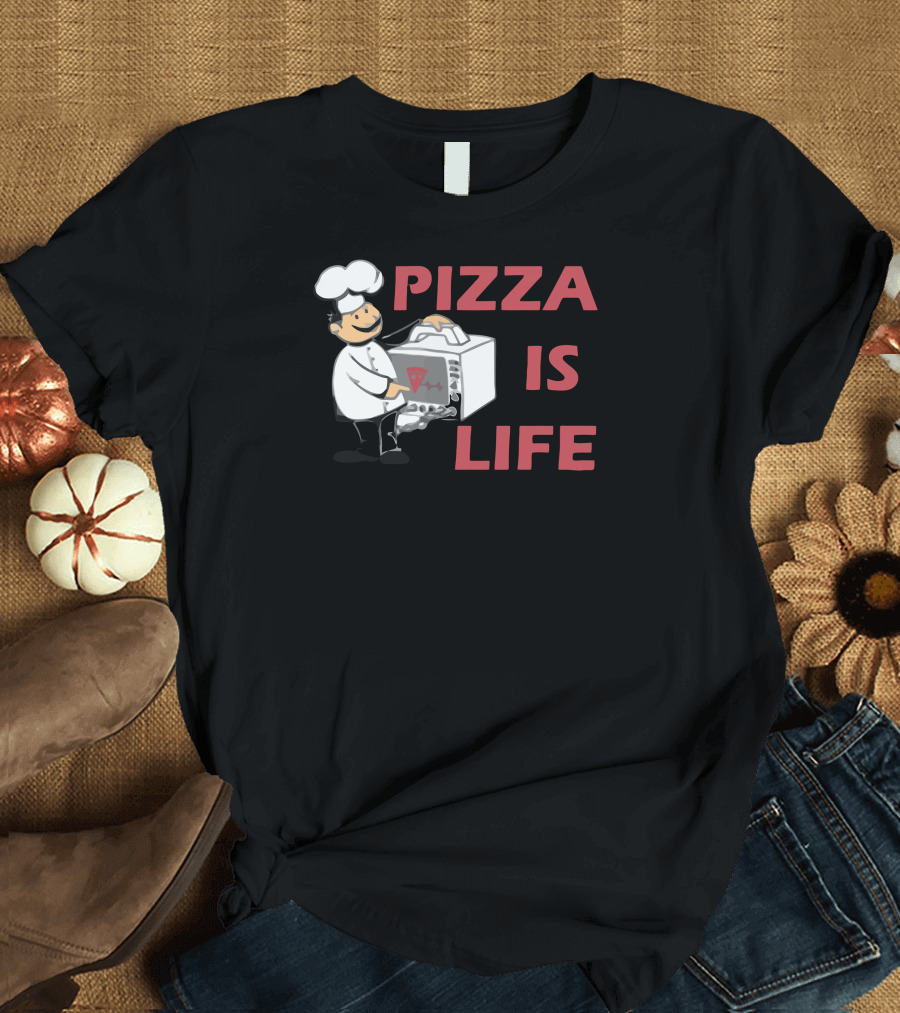 PIZZA IS LIFE Chef Cartoon Holding Oven T-Shirt