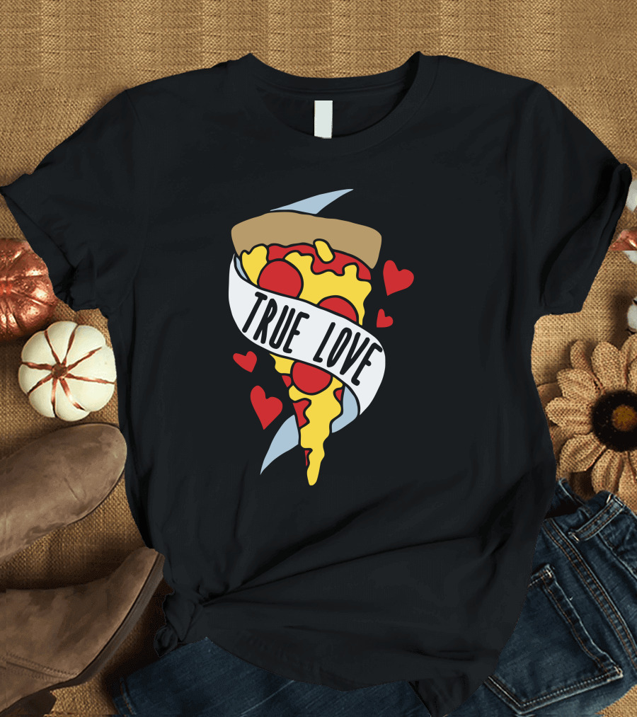 True Love Pizza Slice with Hearts T-Shirt