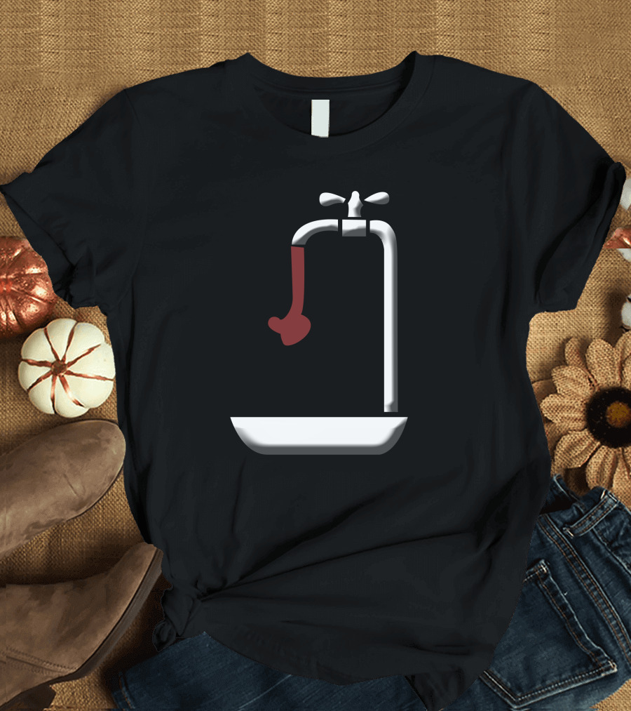 Wine Glass Under Faucet Pouring Red Wine T-Shirt