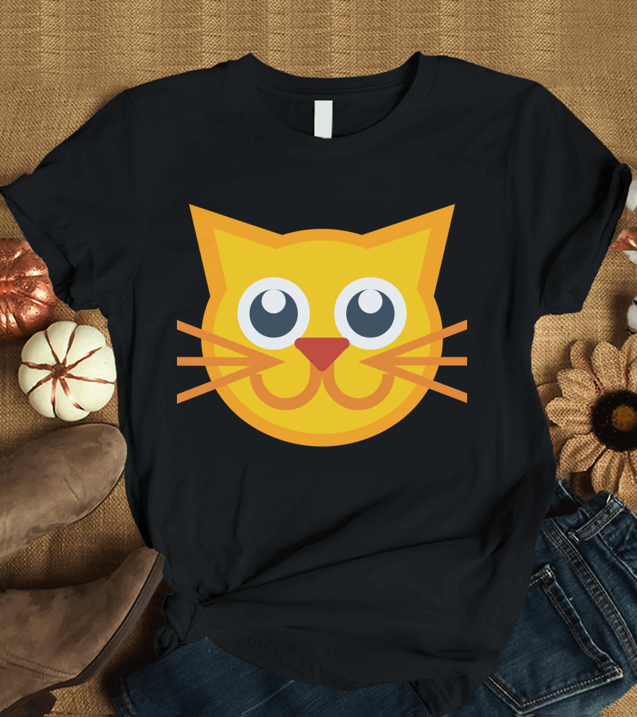Cat Yellow Face Icon Bold Whiskers T-Shirt