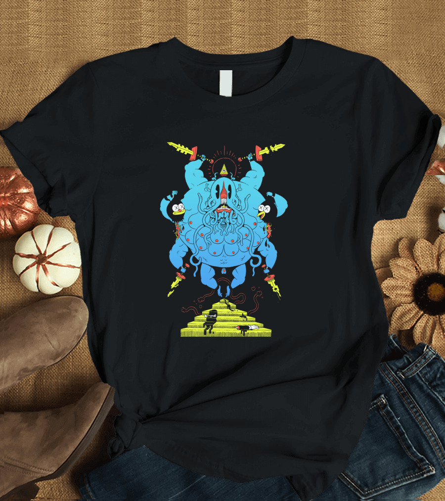 Demon Squid God Illuminati Pyramid Totem with Swords and Tentacles T-Shirt