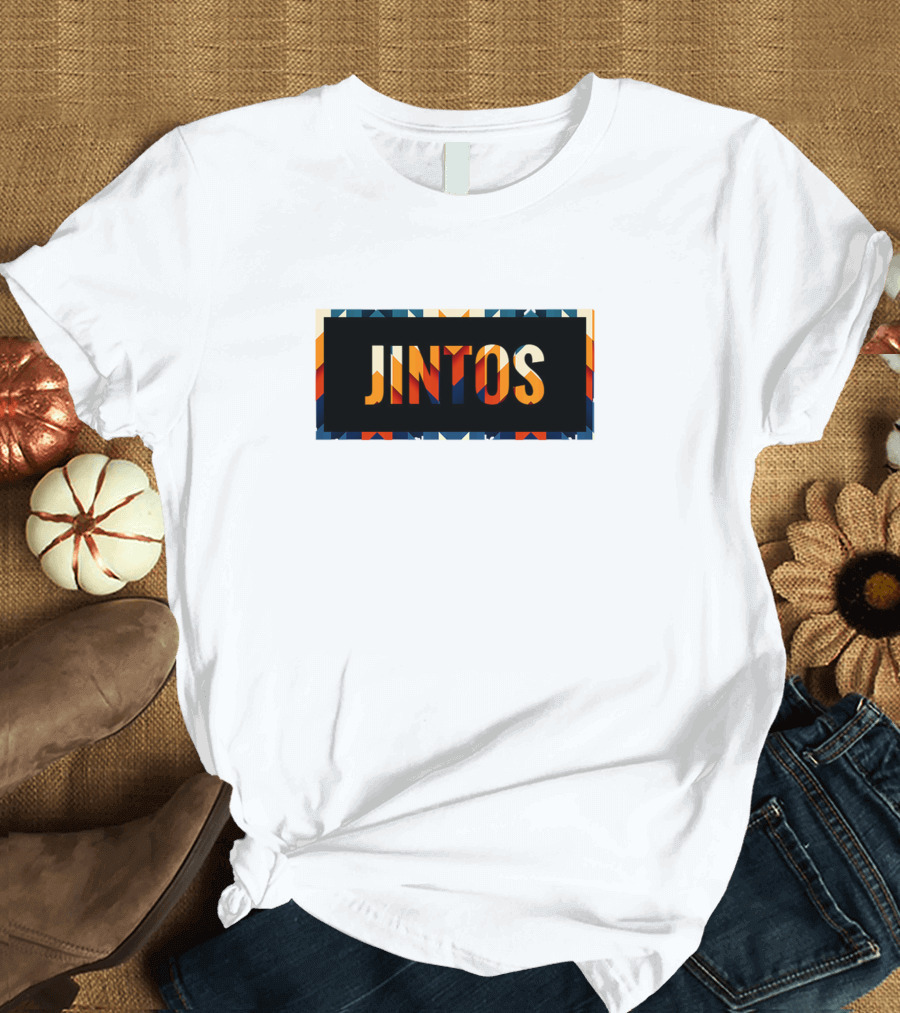 Jintos Bold Text with Colorful Geometric T-Shirt