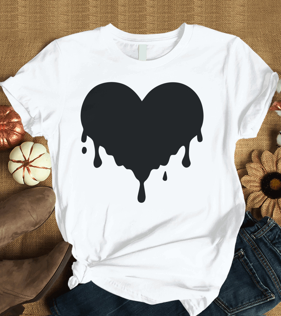 Dripping Heart Melting Heart Black T-Shirt