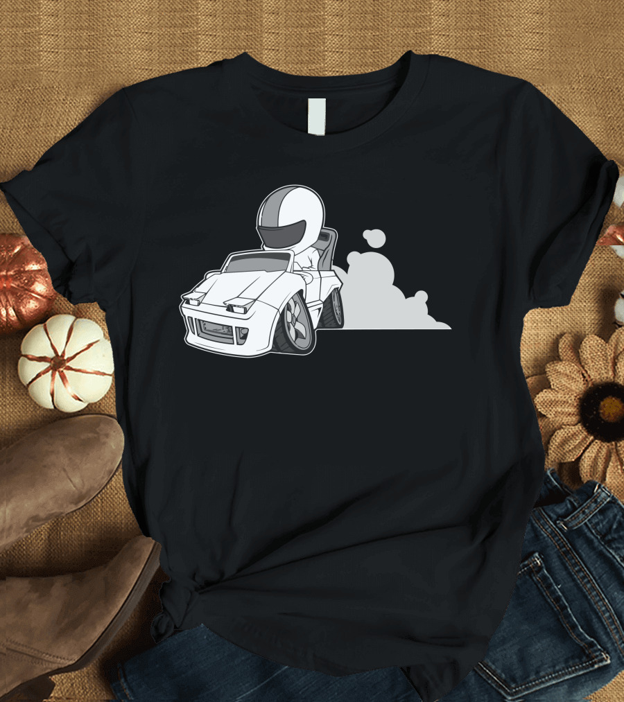 Racing Driver Cartoon Character in Speeding Car T-Shirt