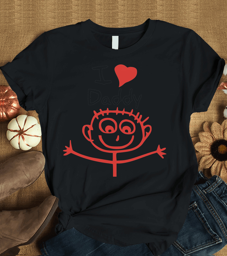 I Love Daddy Stick Figure Drawing with Heart T-Shirt