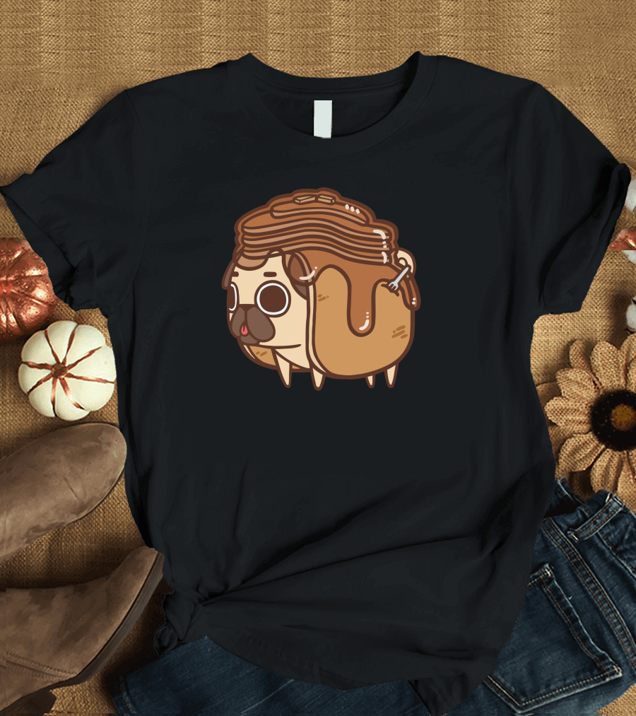 Pancake Pug Breakfast Delight with Syrup Stack T-Shirt