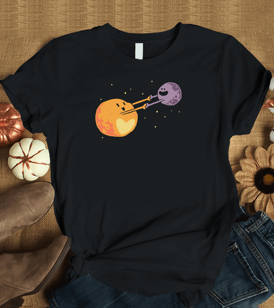 Pluto Hearts Charon Cosmic Cartoon Embrace T-Shirt