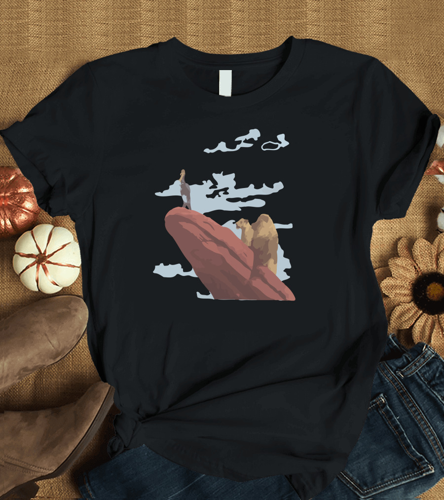 Pride Rock Lion King Scene with Mufasa and Simba T-Shirt