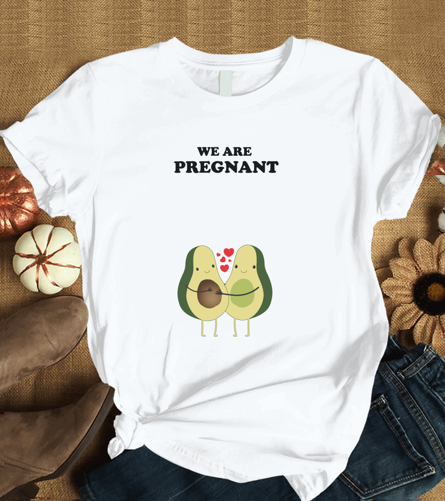 We Are Pregnant Avocado Couple with Hearts T-Shirt
