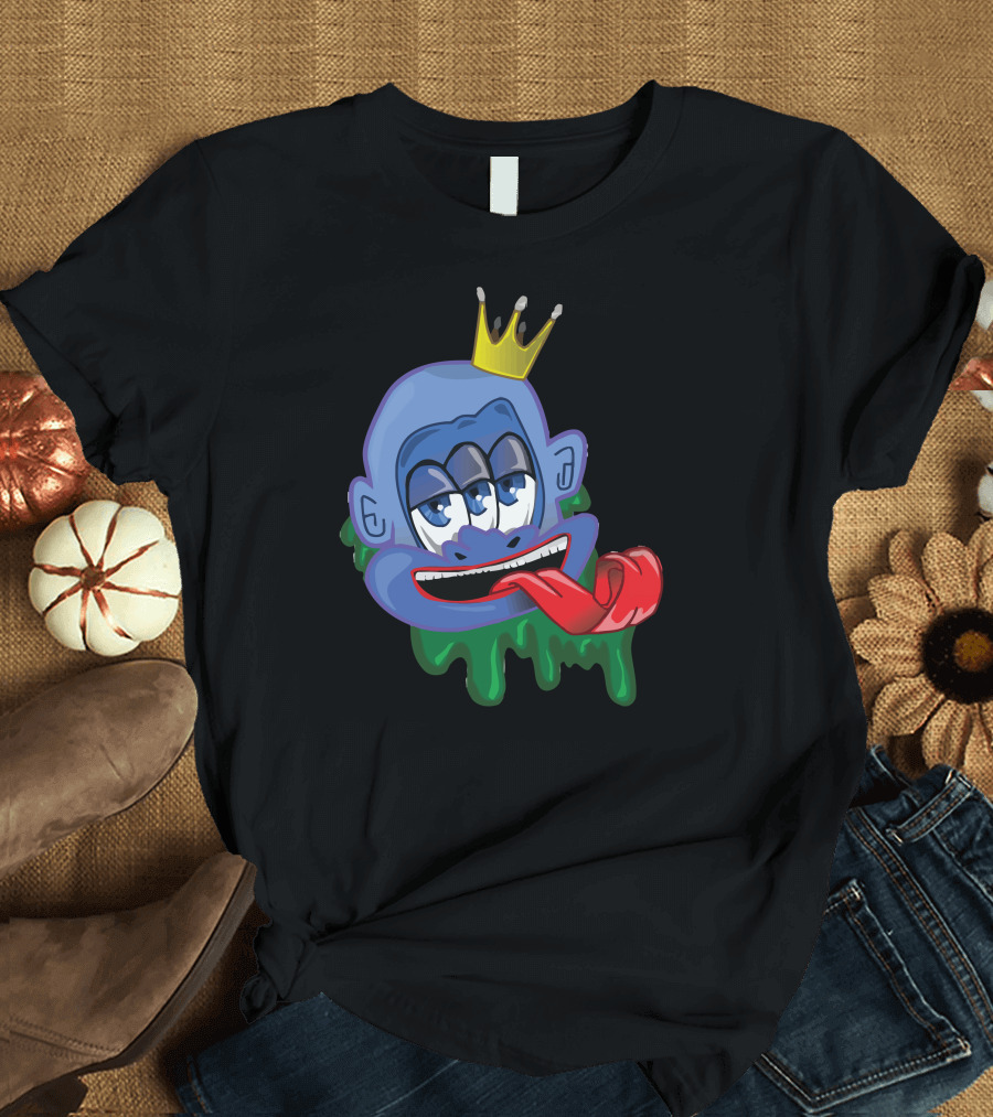 3 Eyed Jester Crowned Blue Face with Dripping Green Ooze and Red Tongue T-Shirt