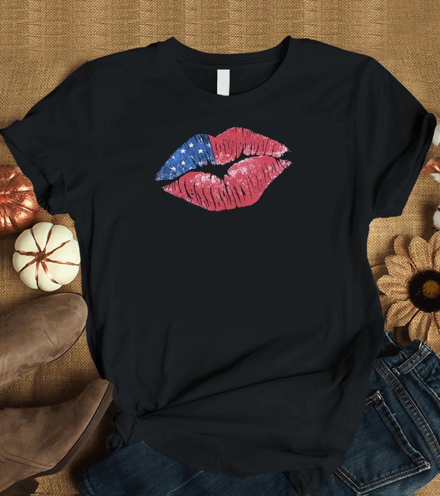 Patriotic American Flag Lips 4th of July T-Shirt