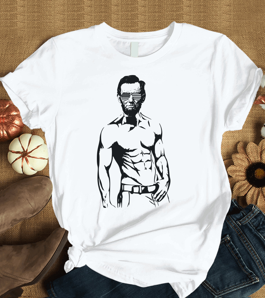 Abraham Lincoln American Flag Sunglasses Patriotic Bodybuilder T-Shirt