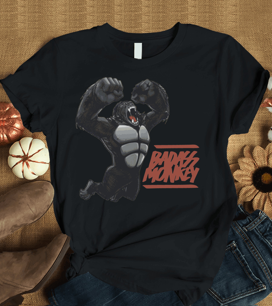 Badass Monkey Roaring Gorilla with Raised Fists T-Shirt