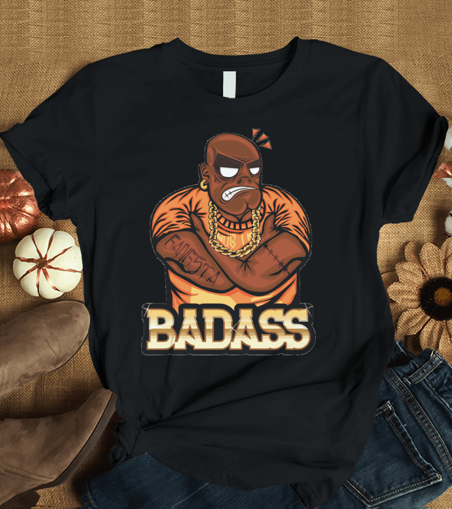 Badass Gangsta Thug Tough Cartoon Character with Chain and Tattoo T-Shirt