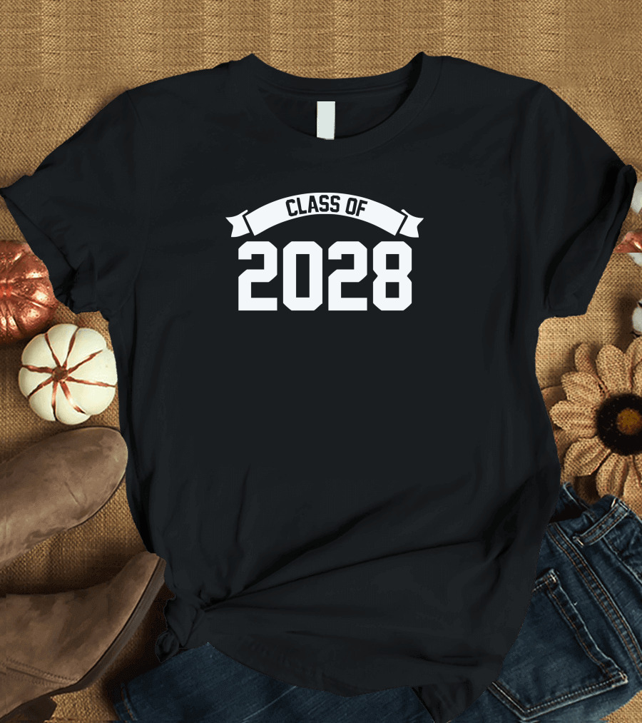 Class Of 2028 Novelty High School Elementary Graduation Banner T-Shirt