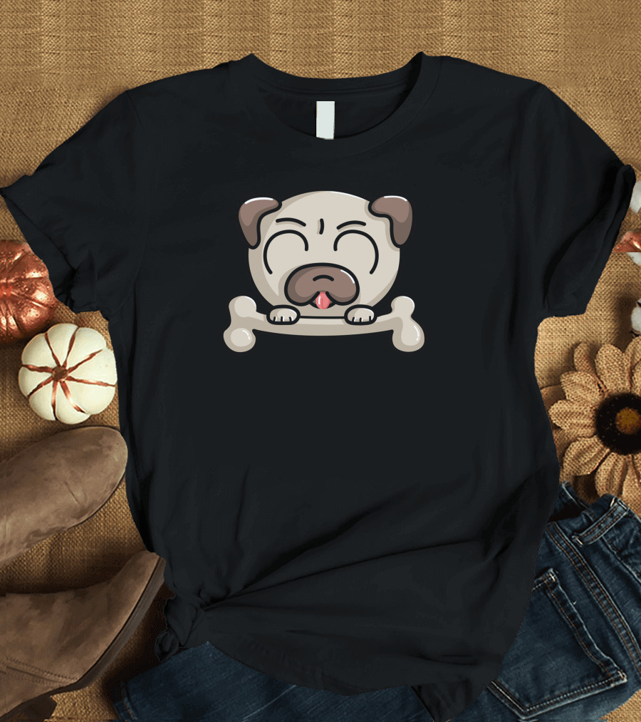 Pug with Bone and Tongue Out T-Shirt