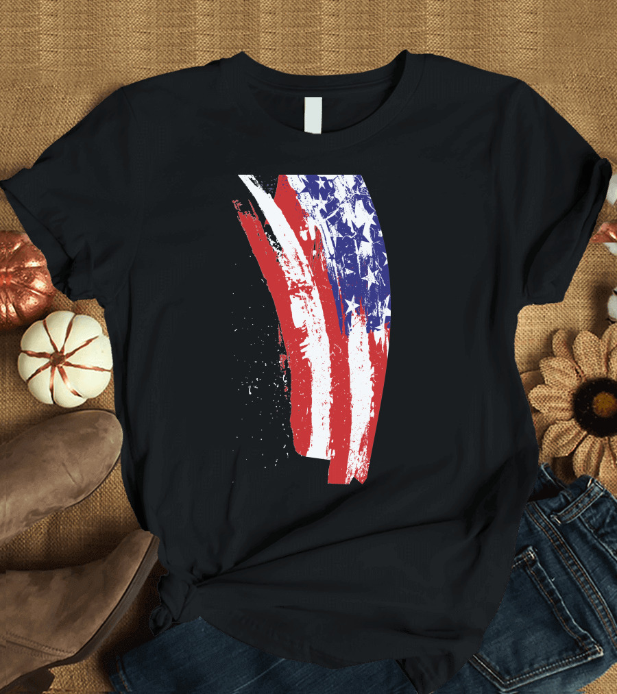 July 4Th American Flag Brushstroke Graphics T-Shirt