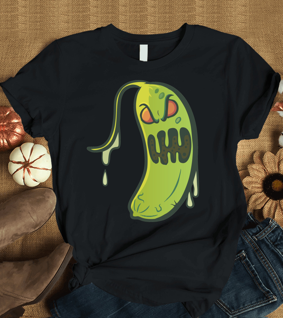 Pickle Monster Grinning with Dripping Goo Drops T-Shirt