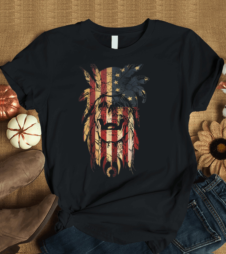 Skull American Flag Headdress T-Shirt