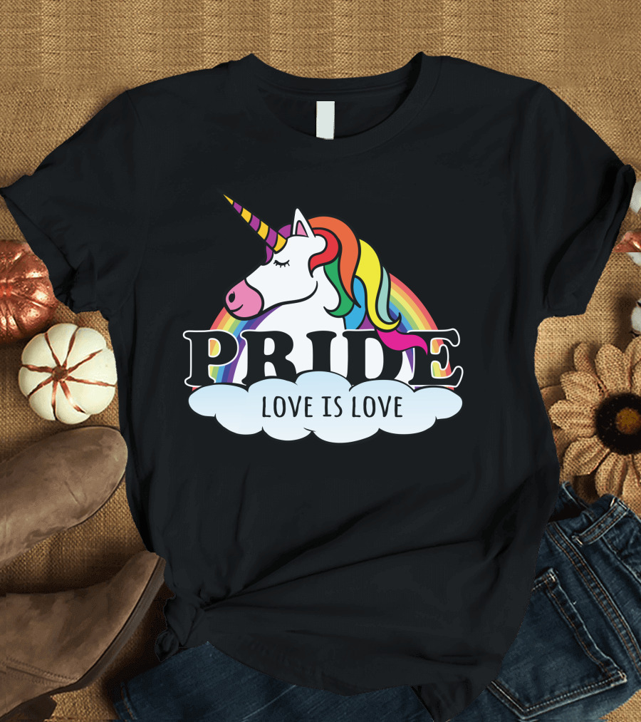 Pride Unicorn Love Is Love Rainbow T-Shirt