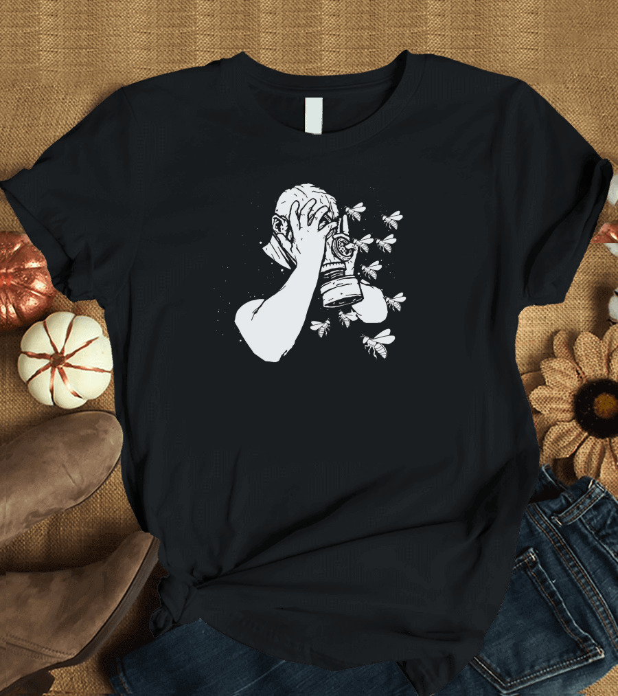 Bee Attack Gas Mask Swarm Panic T-Shirt