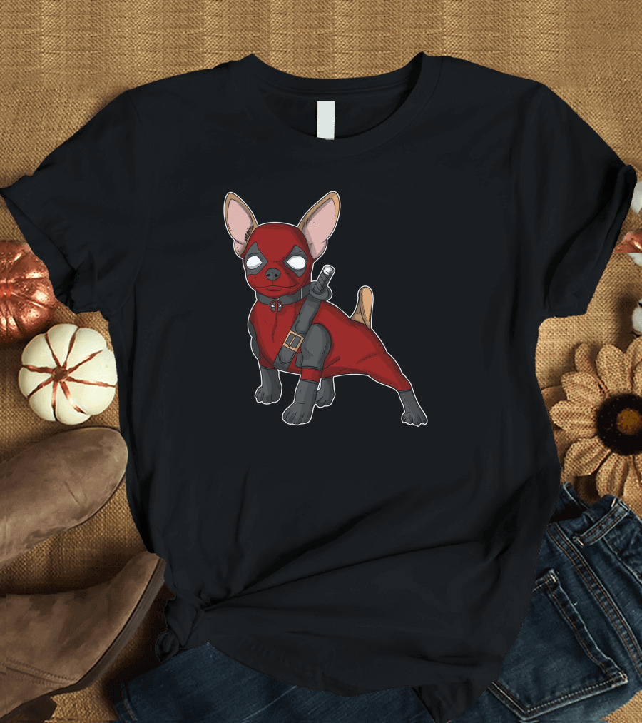 Chihuahuapool Dog Dressed as Deadpool T-Shirt