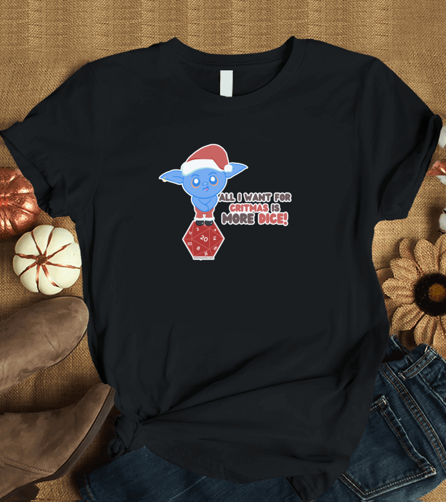 Blue Santa Goblin on D20 Dice Critmas Santa Hat Fantasy T-Shirt