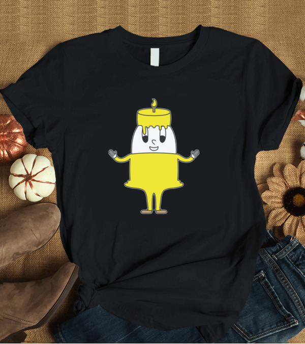 T-Shirt: Candle Egg Smiling Character with Yellow Dripping Wax Hat T-Shirt Candle Egg Smiling Character with Yellow Dripping Wax Hat T-Shirt