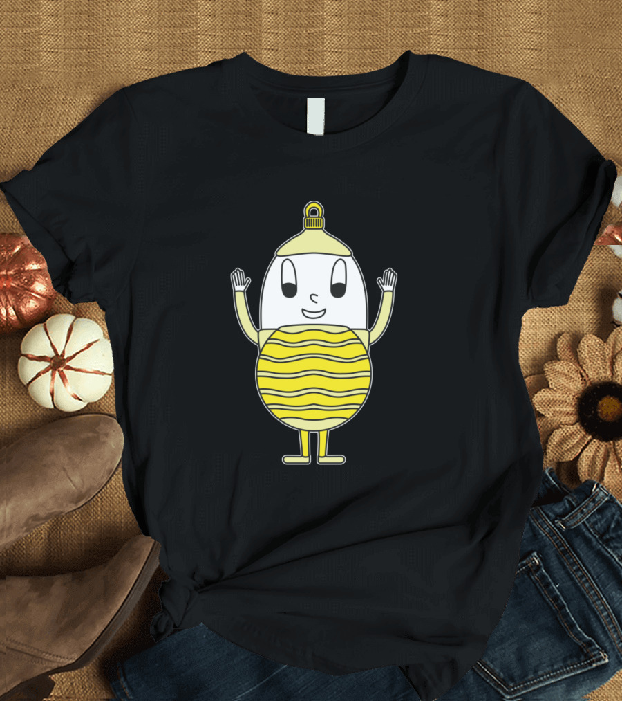 Waving Cartoon Christmas Ornament Egg with Yellow Wavy Stripes T-Shirt