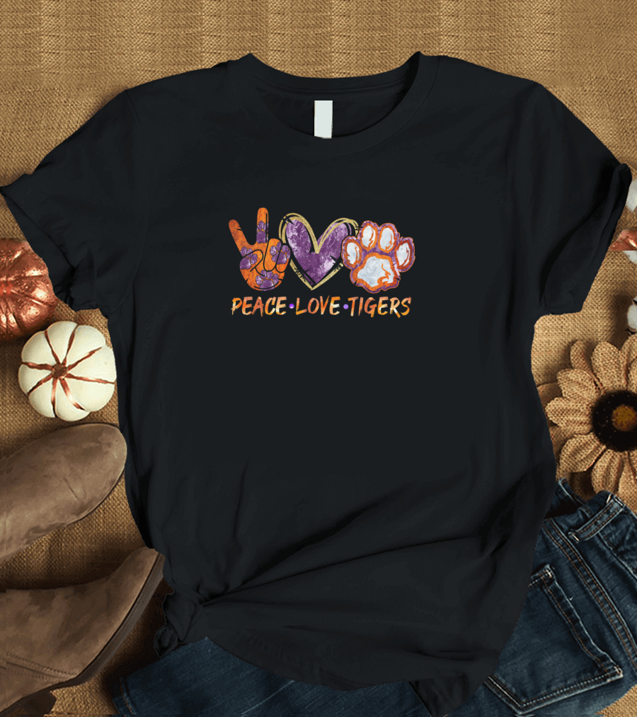 Peace Love Tigers Football Fan T-Shirt