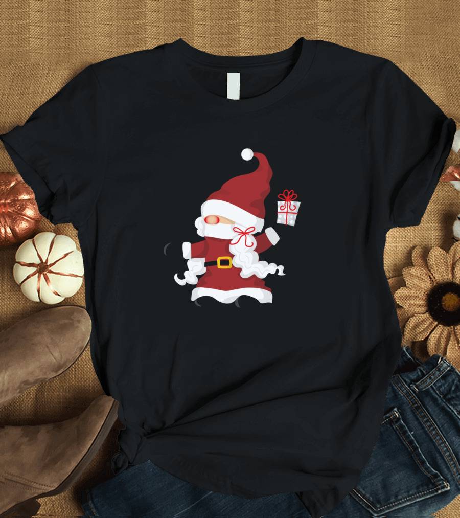 Santa Claus Gnome Girl with Gift T-Shirt