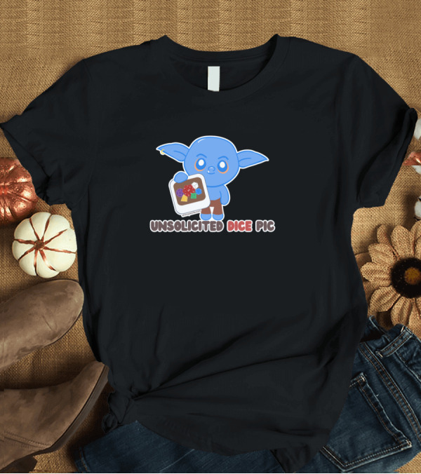 T-Shirt: Unsolicited Dice Pic D20 Goblin Cute Blue Character Holding Dice Image T-Shirt Unsolicited Dice Pic D20 Goblin Cute Blue Character Holding Dice Image T-Shirt